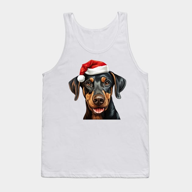 Christmas Peeking Doberman Pinscher Dog Tank Top by Chromatic Fusion Studio